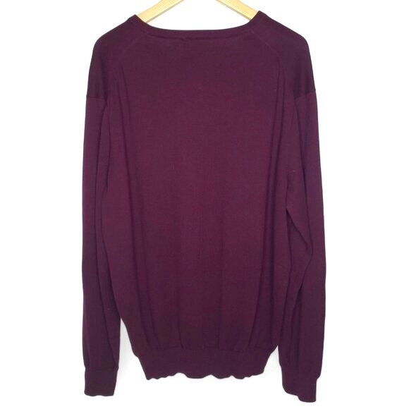 Polo Ralph Lauren V Neck Sweater Men's Pima Cotton Maroon Ribbed Edge Preppy XL - Picture 2 of 6